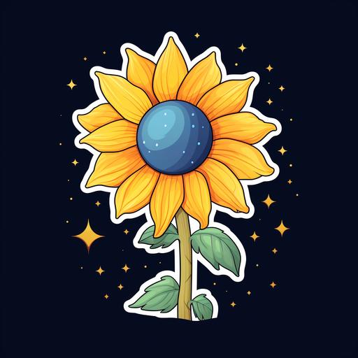 cute cartoon shooting star over sunflower at night sticker