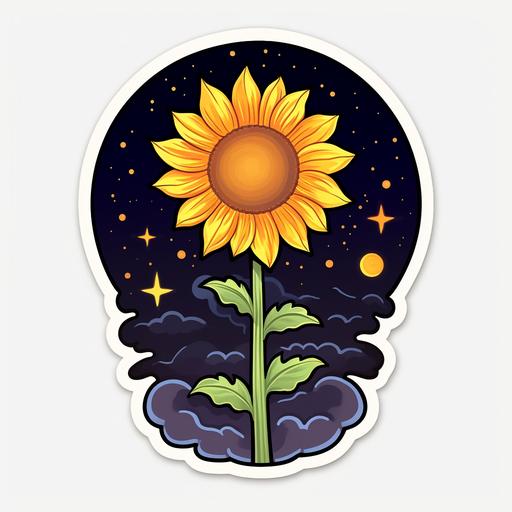 cute cartoon shooting star over sunflower at night sticker