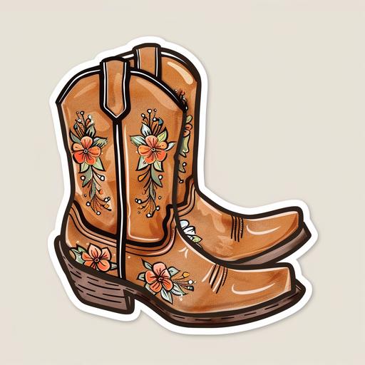 cute cartoon sticker style cowboy boots brown leather girly