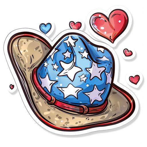cute cartoon style sticker red white and blue with hearts elements cowboy hat cute for women cartoon sticker
