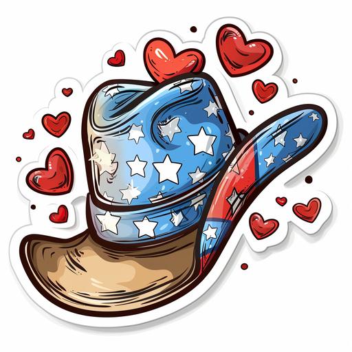 cute cartoon style sticker red white and blue with hearts elements cowboy hat cute for women cartoon sticker