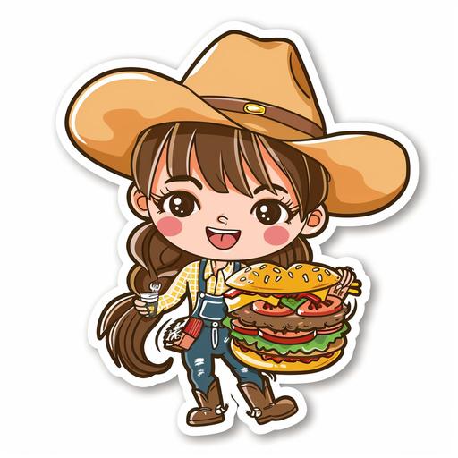 cute cartoon style sticker texas BBQ in cute cartoon style sticker female cowboy