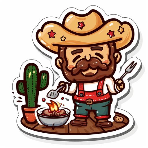 cute cartoon style sticker texas BBQ in cute cartoon style sticker