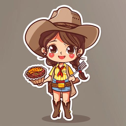 cute cartoon style sticker texas BBQ in cute cartoon style sticker female cowboy