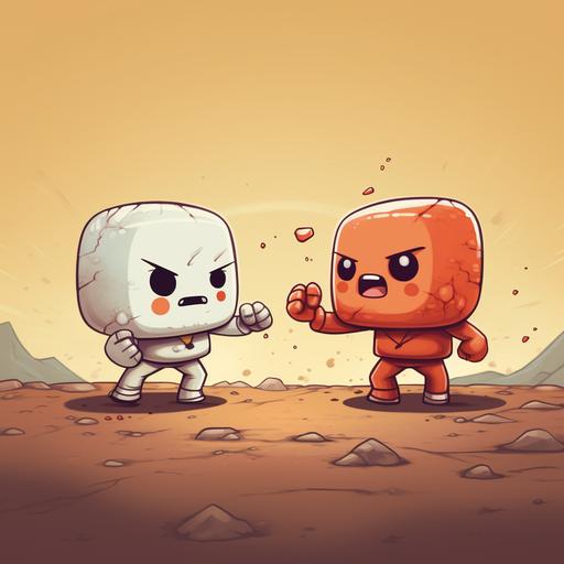 cute cartoons in angry fist fighting combat
