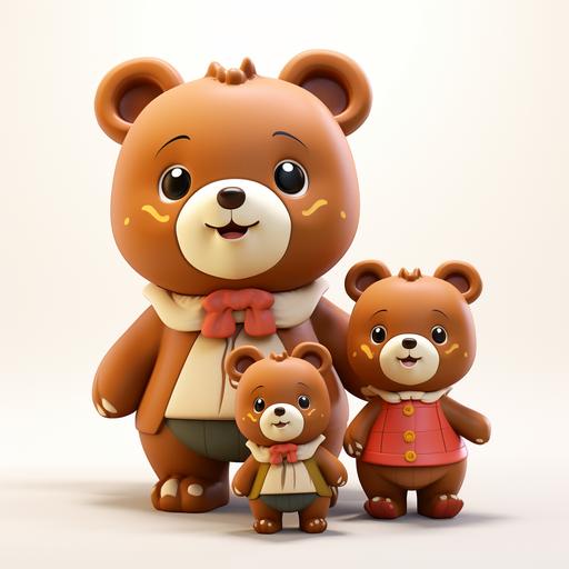 cute chibi 3d momma bear, father bear and daugher bear