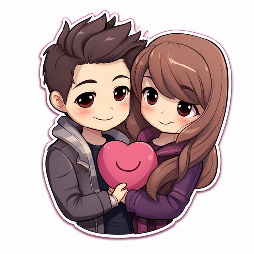 cute chibi couple sticker design with no background. 2D line art with color.