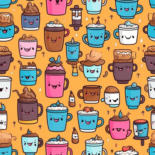 cute coffee cup cartoon characters --tile