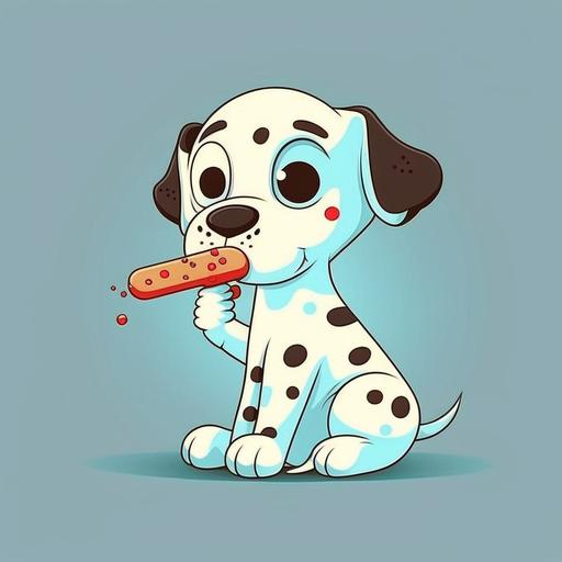 cute dalmatian dog eating a bone, cartoon style