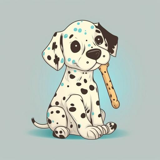 cute dalmatian dog with a bone, cartoon hand drawn style