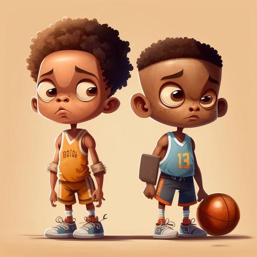 cute digital cartoon kid character basketball players in the gym