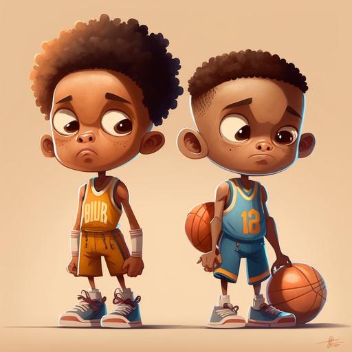 cute digital cartoon kid character basketball players in the gym