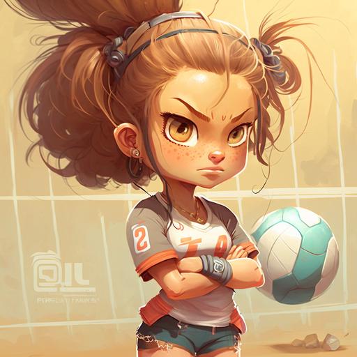 cute digital cartoon kid female volleyball player character