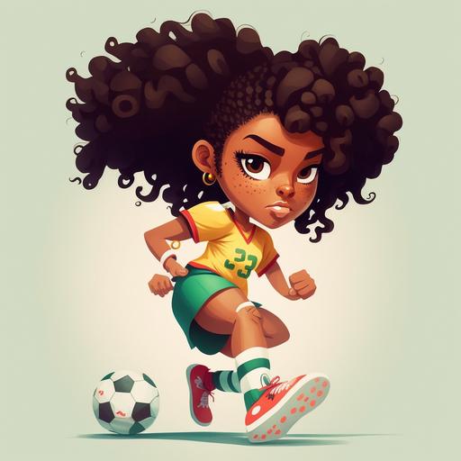 cute digital cartoon latin girl character playing soccer