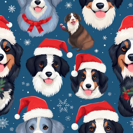 cute drawing of different dogs in Santa hat, cartoon --tile