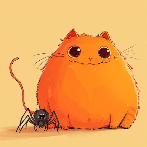 cute fat orange cartoon cat and cute cartoon spider being best friends, v6.0 --v 6.0