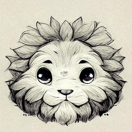 cute fluffy lion doodle, doodle art, line art