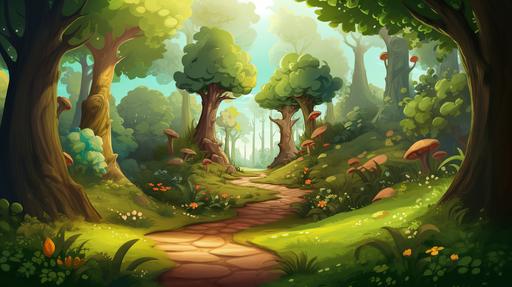 cute forest cartoon style background without animal --ar 16:9