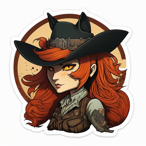 cute foxgirl redhead gothy cartoon character cowgirl Liz Steele sticker style --v 4