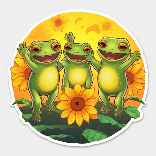 cute frogs dancing around sunflower sticker