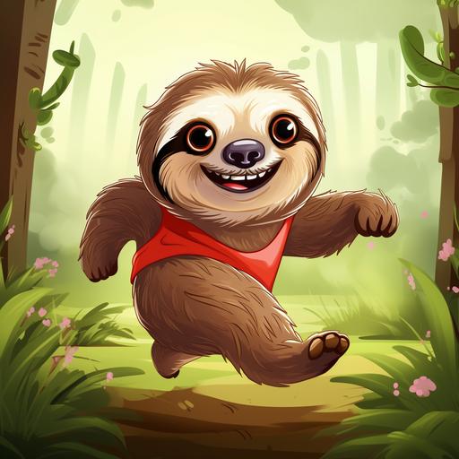 cute funny sloth slowly running cartoon comic style digital illustration