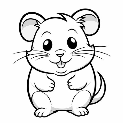 cute hamster for coloring book, simple line coloring, black and white sketching, no background, No filling color