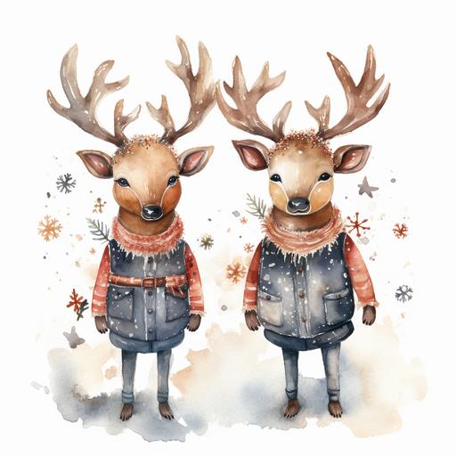 cute hand painted watercolor style reindeers, festive