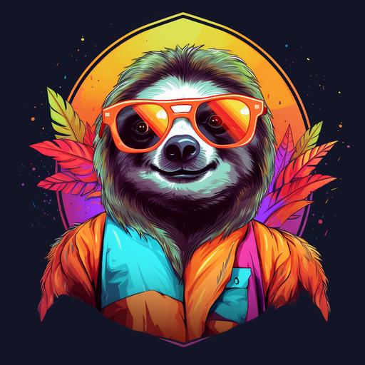 cute happy character sloth wearing sun glasses and bright coloured shirt