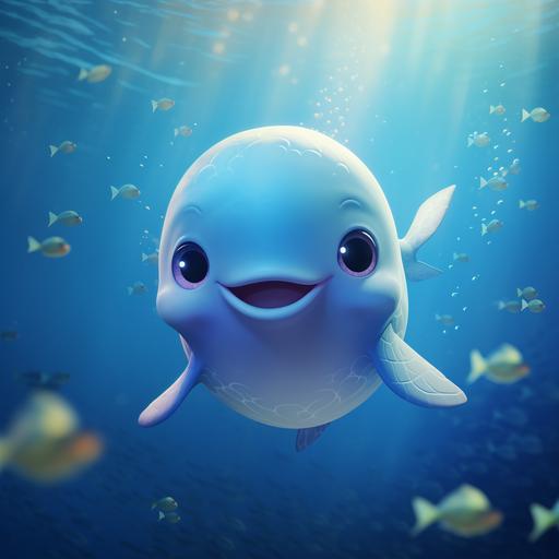 cute image of a whale in the ocean, pixar style
