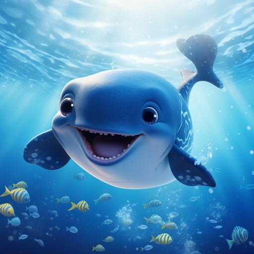 cute image of a whale in the ocean, pixar style