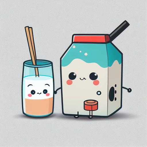 cute japanese cartoon, milk carton, chopsticks, sushi, 2D, 4k, vector art, adobe illustrator, sticker, decal, vinyl
