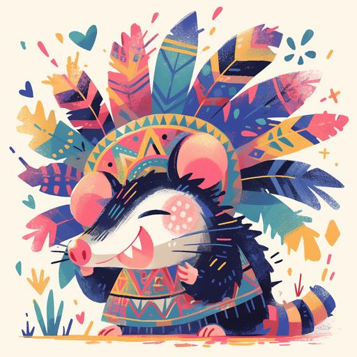 cute japanese style cartoon sticker character of an opossum with aztec undertones inspired by Mexican culture with white background --s 750 --niji 6