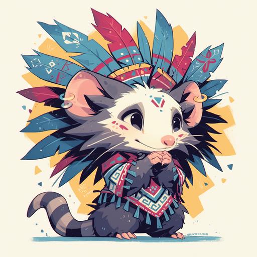 cute japanese style cartoon sticker character of an opossum with aztec undertones inspired by Mexican culture with white background --s 750 --niji 6