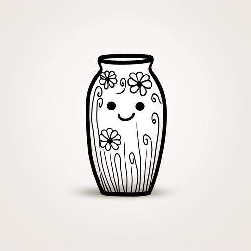 cute japanese vase, simple line drawing, black and white