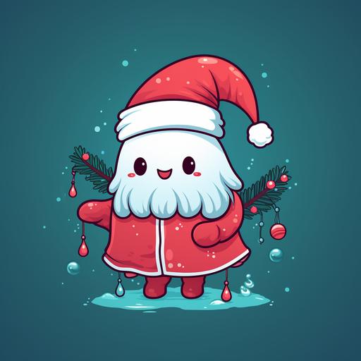 cute jellyfish dressed as Santa decorating a Christmas tree, cartoon