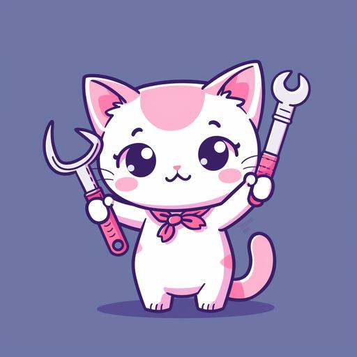 cute kawaii anime cat holding car tools