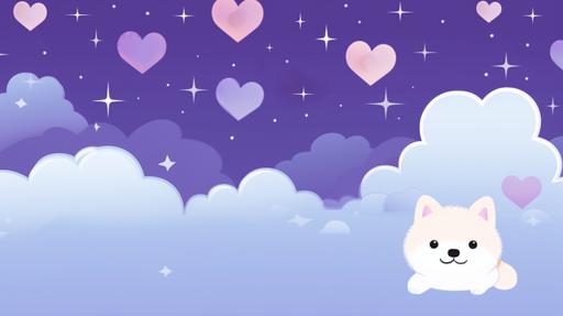 cute kawaii dog purple twitch banner background --ar 16:9