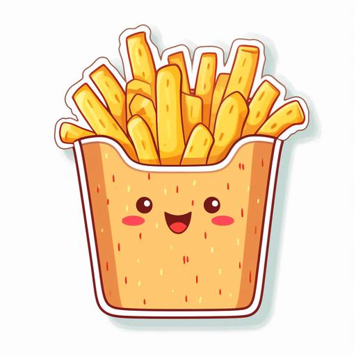 cute kawaii french fries in box pastel colors sticker on white background