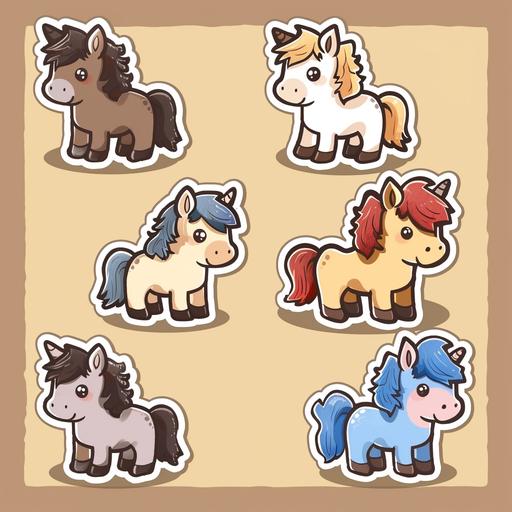 cute kawaii rustic cartoon horses for a sticker pack
