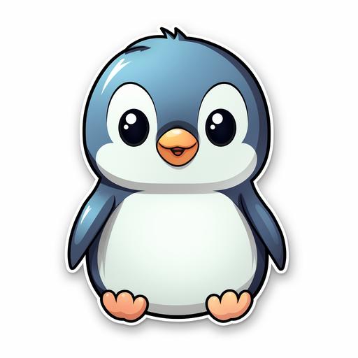 cute kawaii sitting penguin sticker, Cartoon style