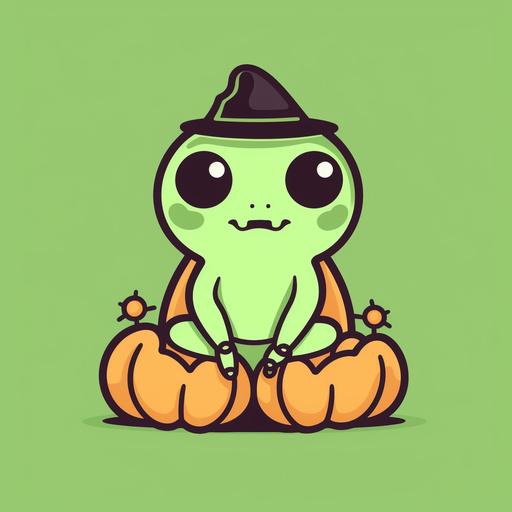 cute kawaii spooky frog basic lines green pastel colours halloween style frog