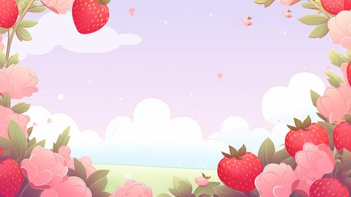 cute kawaii strawberry twitch banner background --ar 16:9