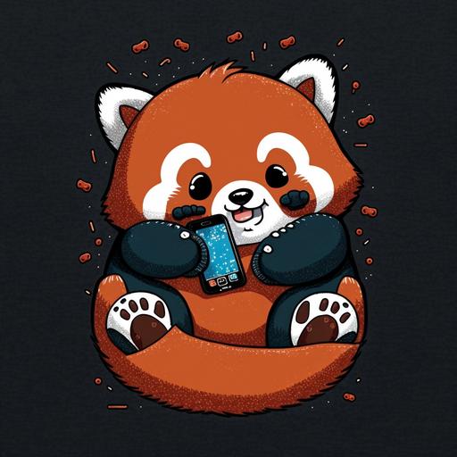 cute lazy fat red panda scrolling phone