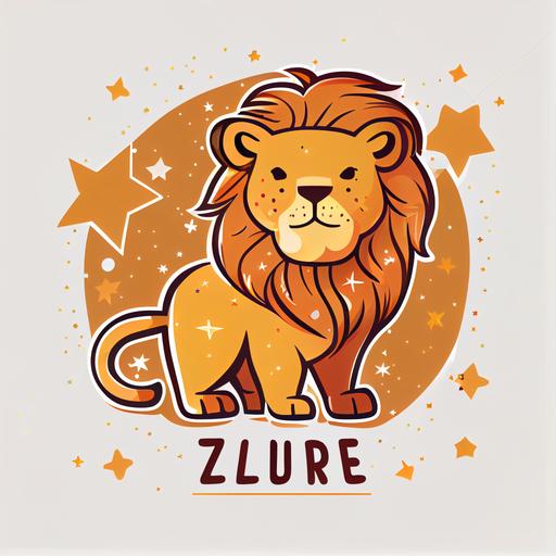 cute lion zodiac sign logo, orangish colors, little stars background, cartoon style --s 50 --upbeta