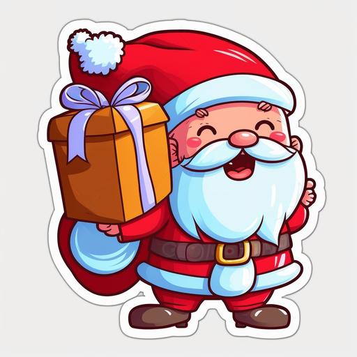 cute little santa with big red gift bag, sticker design, cartoon, cartoony, illustration, vibrant colors --v 4