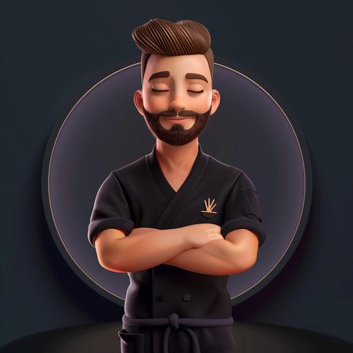 cute male massage therapist, round 3d logo, dark background, --v 6.0