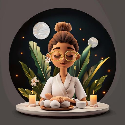 cute massage therapist, round 3d logo, dark background, --v 6.0