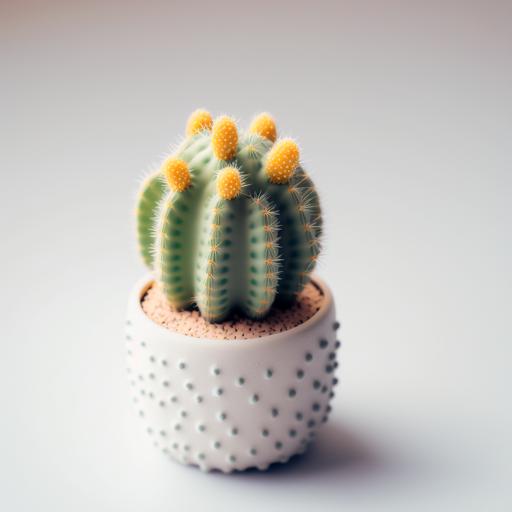 cute mini cactus plant in a pot , white background, depth of field f2.8 3.5, 50mm lens , tilt-shift --v 4