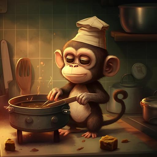 cute mini monkey cooking