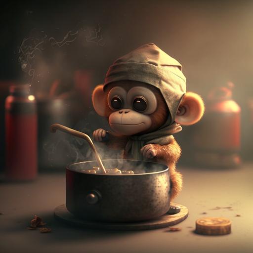 cute mini monkey cooking